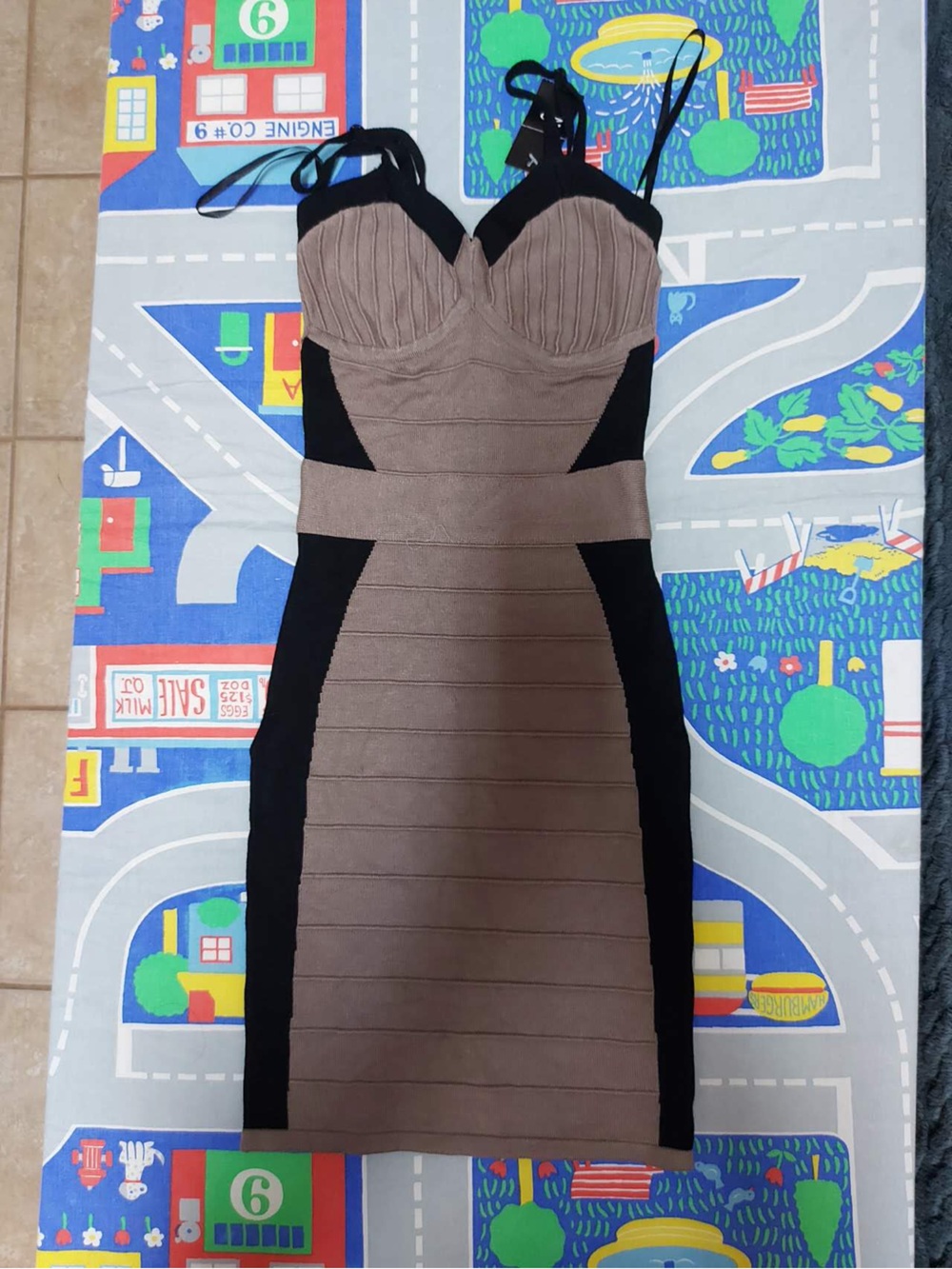 Bebe beige and black knit sleeveless dress